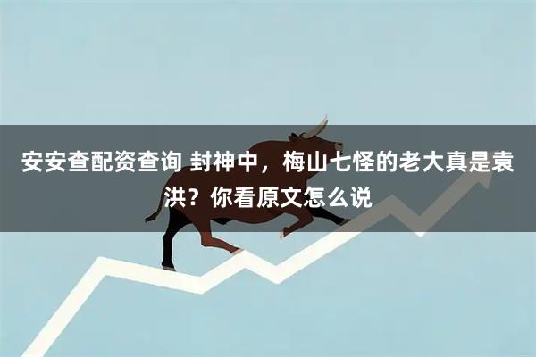 安安查配资查询 封神中，梅山七怪的老大真是袁洪？你看原文怎么说